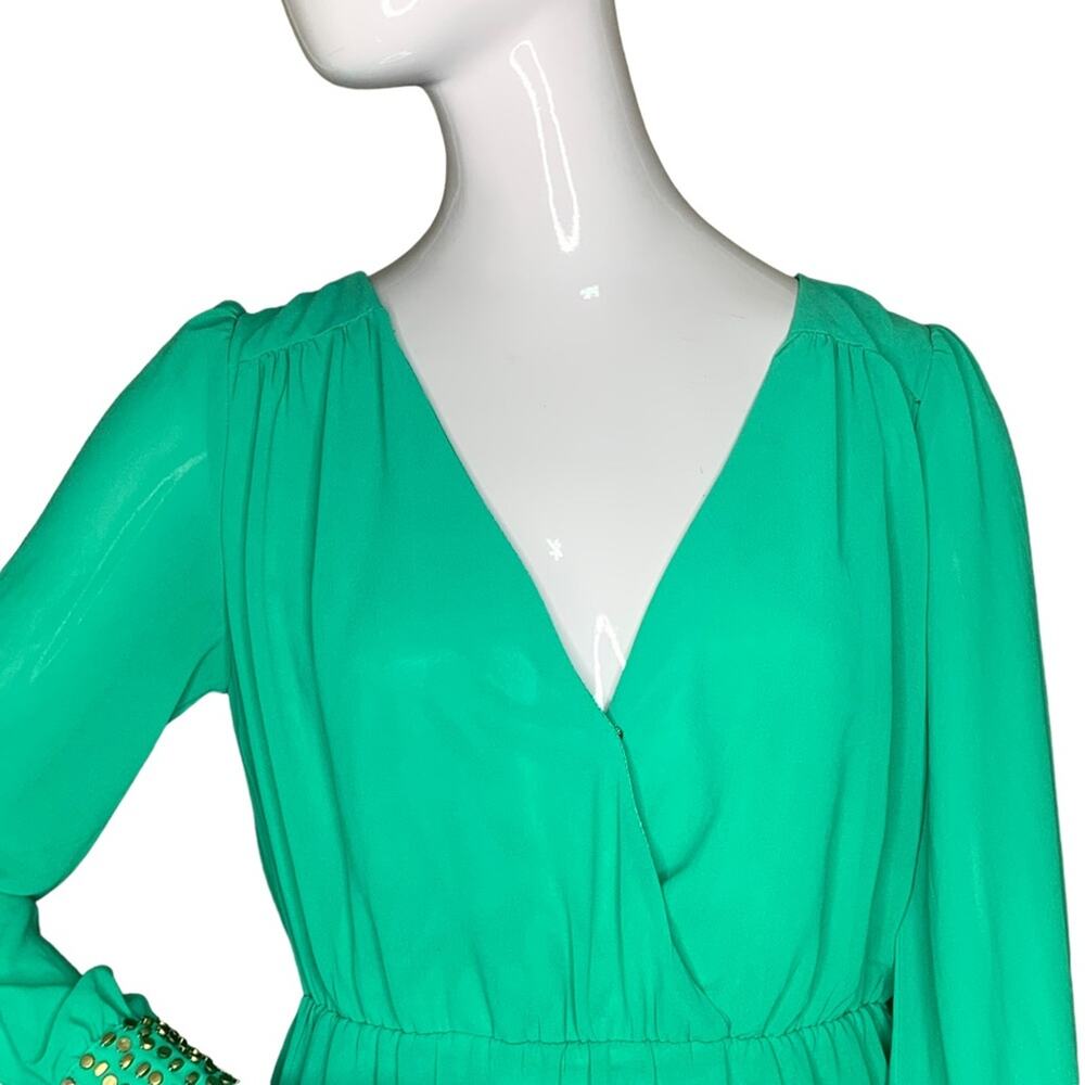 A'gaci Beaded Cuff Dress Long Sleeve Full Lining Pullover Deep V-Neck Size S - Picture 2 of 9